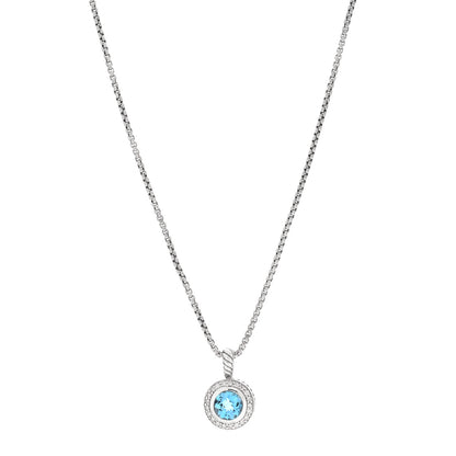 David Yurman Sterling Silver Diamond Blue Topaz 8mm Petite Cerise Pendant Necklace 1 of 4