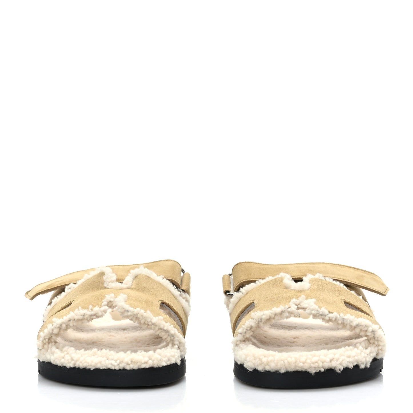 Suede Goatskin Woolskin Womens Chypre Sandals 39.5 Golden Beige