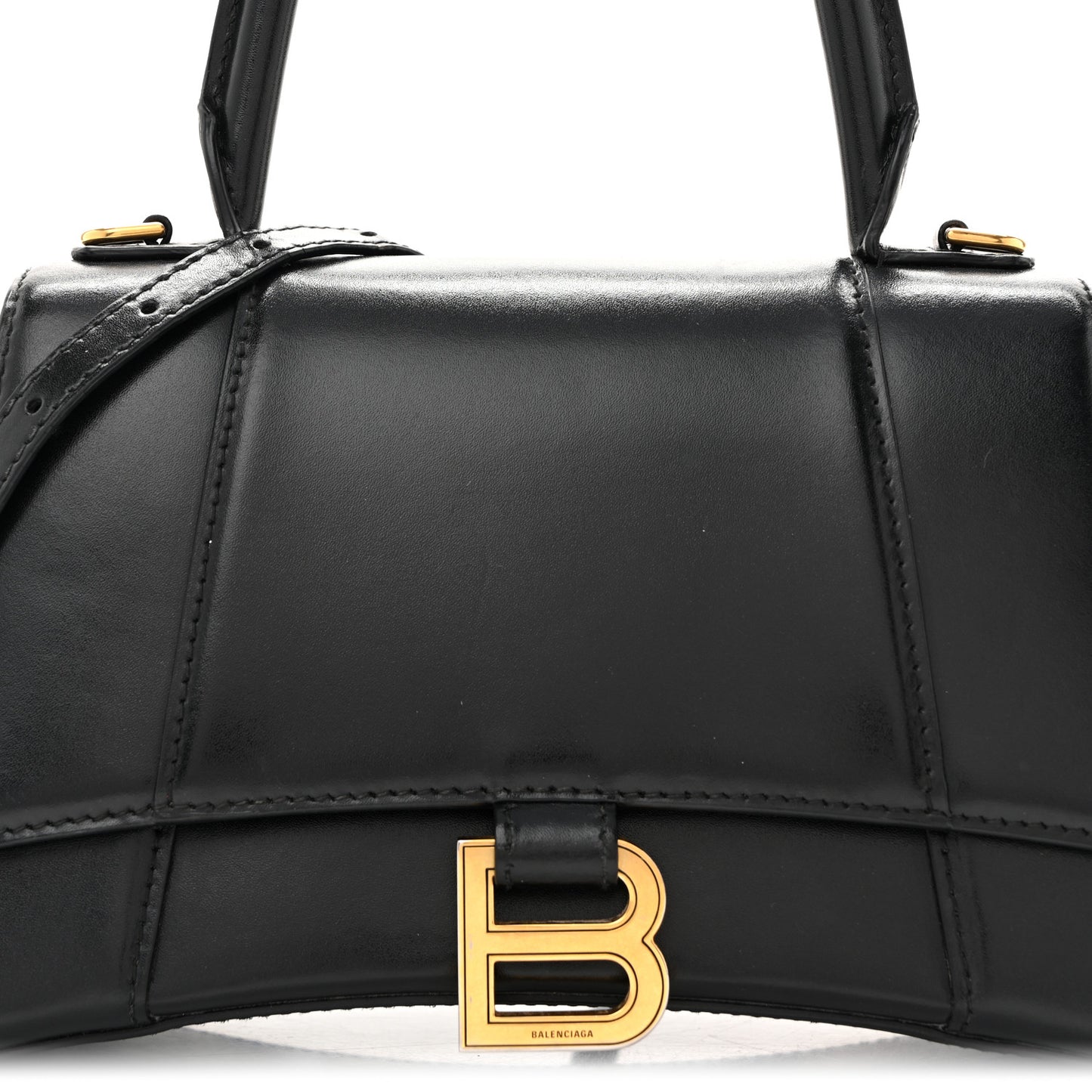 Shiny Box Calfskin Small Hourglass Top Handle Bag Black
