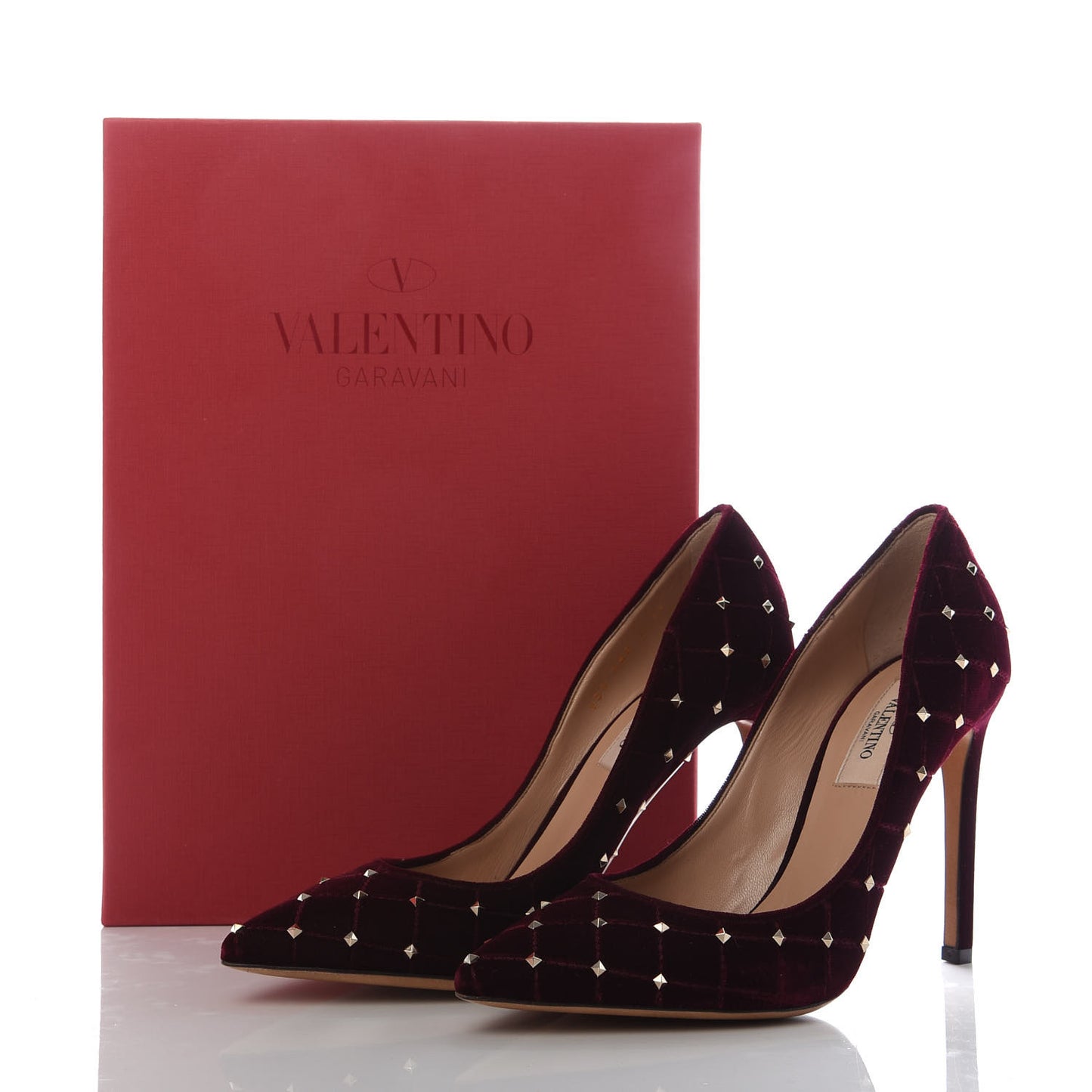 Velvet Rockstud Spike 105mm Pumps 37 Rubino