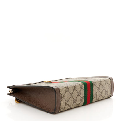 Gucci GG Supreme Monogram Textured Dollar Calfskin Web Small Ophidia Wristlet Pouch Beige Ebony New Acero 4 of 11