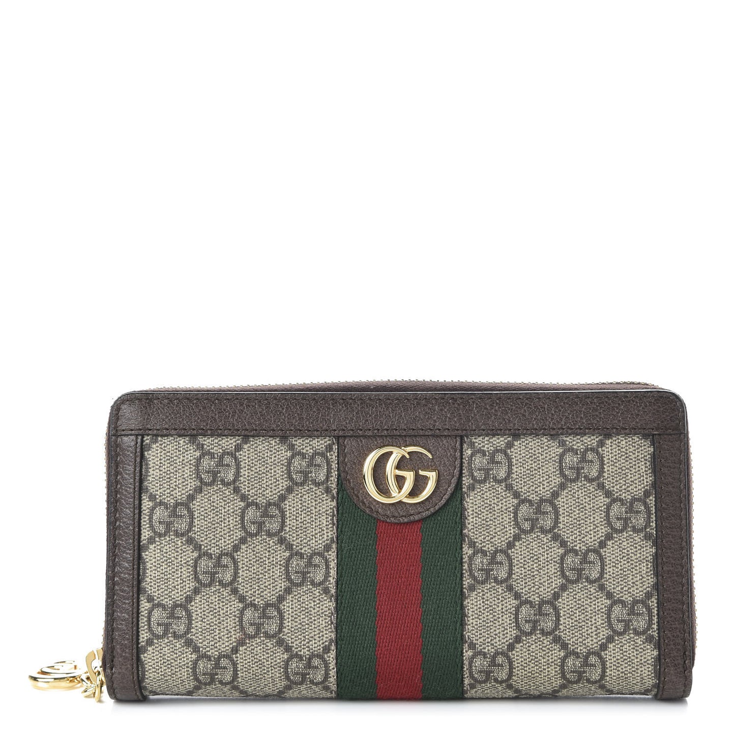 GG Supreme Monogram Web Ophidia Zip Around Wallet Brown