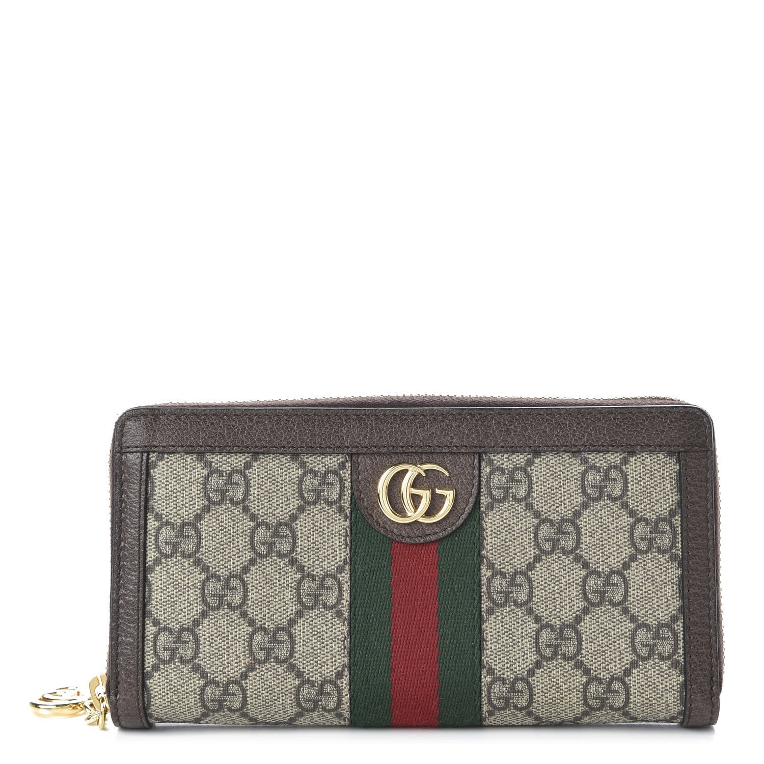 Gucci GG Supreme Monogram Web Ophidia Zip Around Wallet Brown 1 of 9