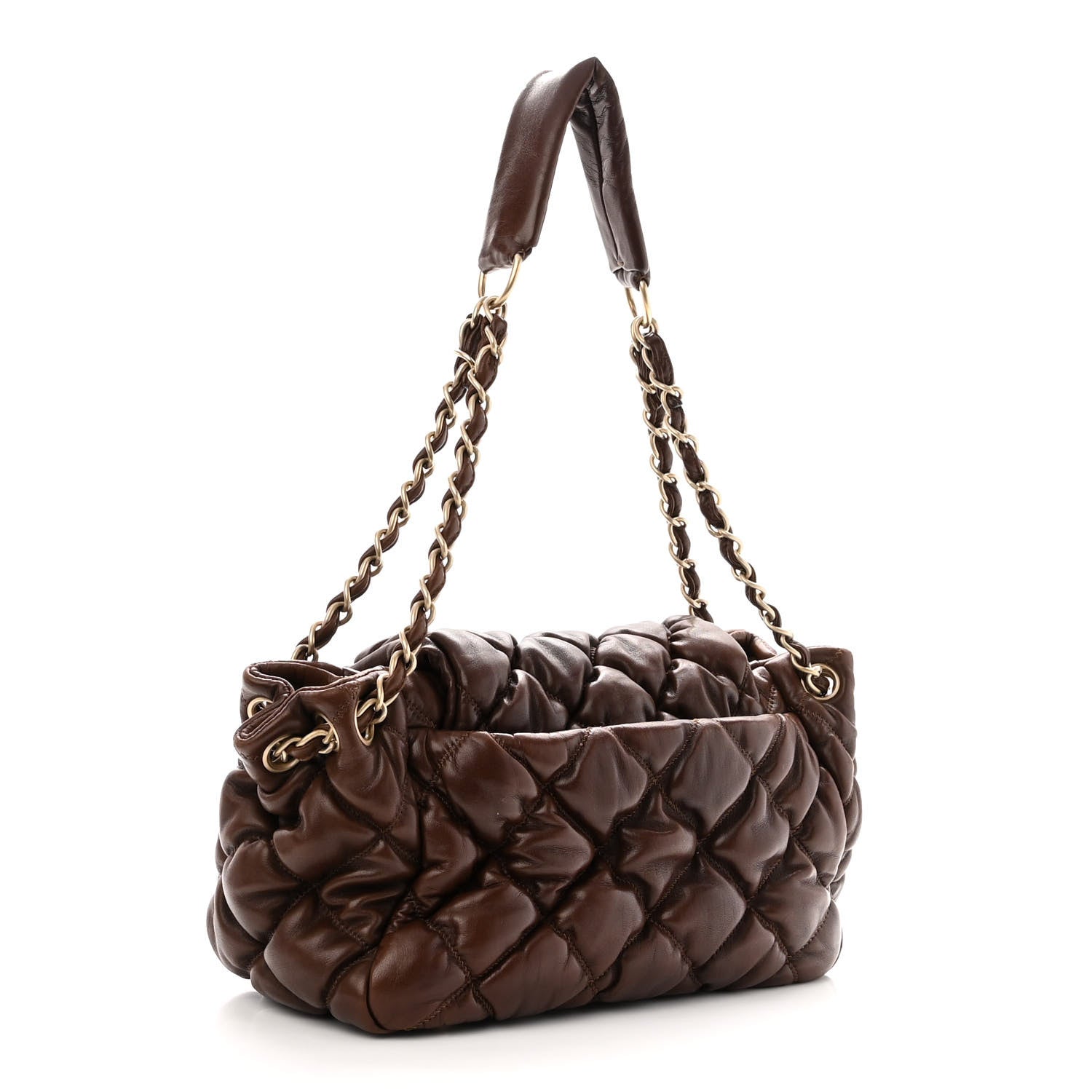 Chanel Lambskin Bubble Quilt Accordion Flap Dark Brown 2 of 9
