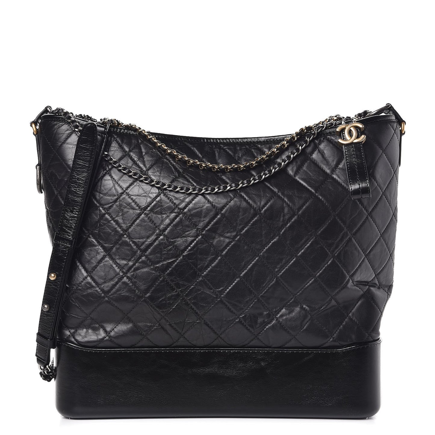 Aged Calfskin Quilted Large Gabrielle Hobo Black