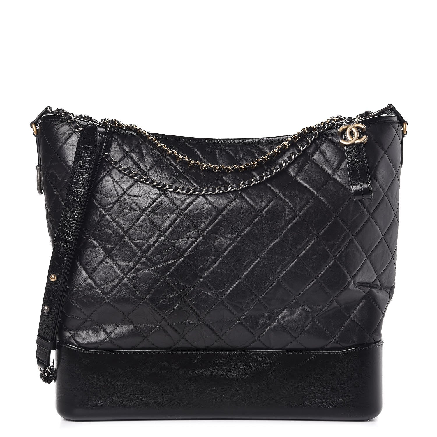 Chanel Aged Calfskin Quilted Large Gabrielle Hobo Black 1 of 8