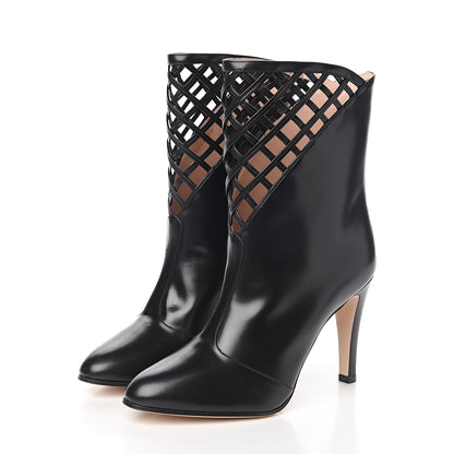 Gucci Plume Calfskin Damir Lattice Cutout Boots 39 Black 3 of 10