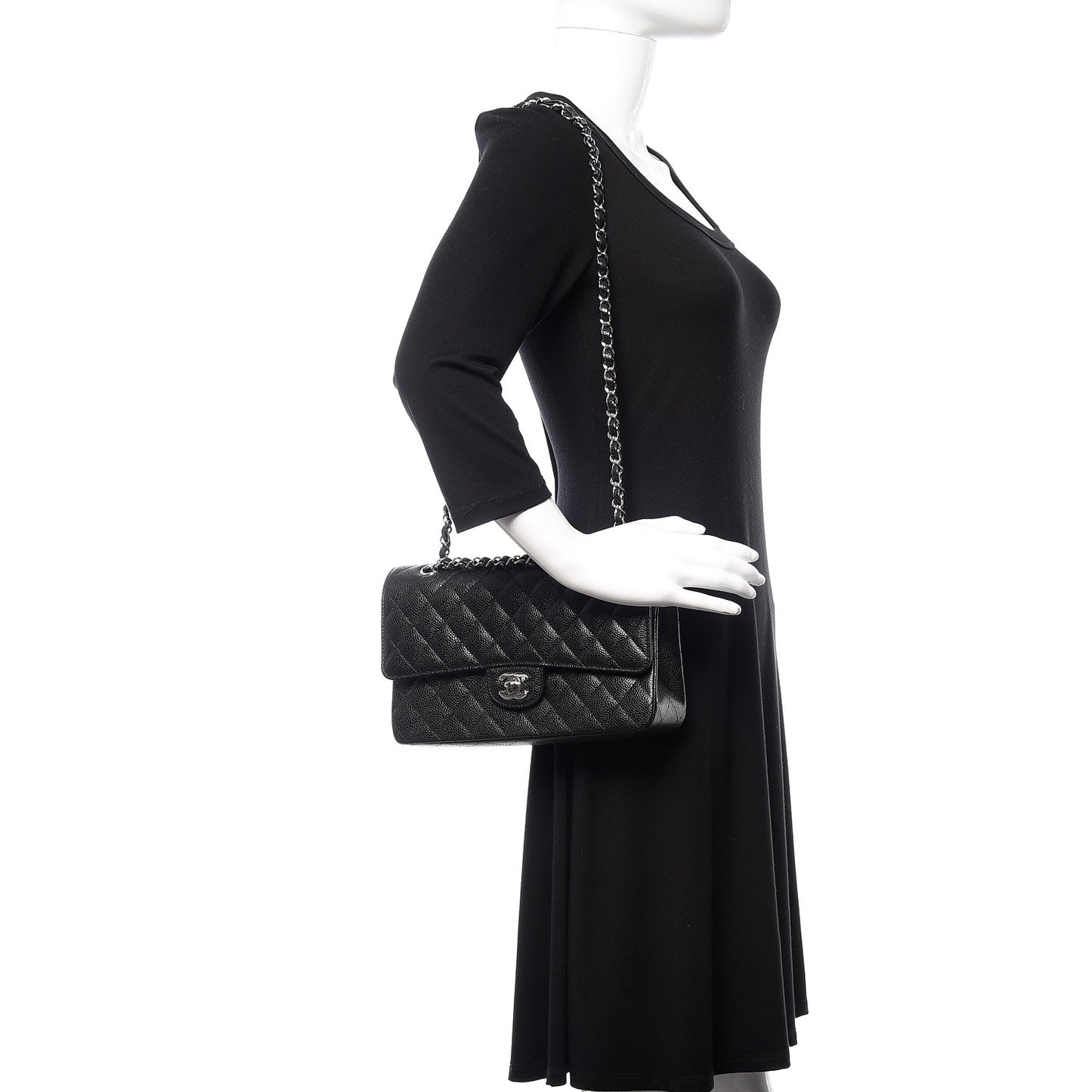 Caviar Quilted Medium Double Flap Black