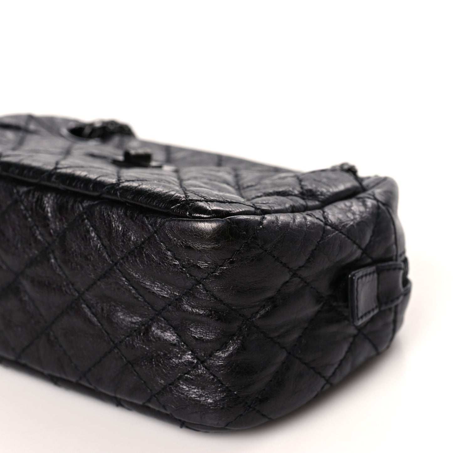 Metallic Aged Calfskin Quilted Medium Reissue Camera Case Black