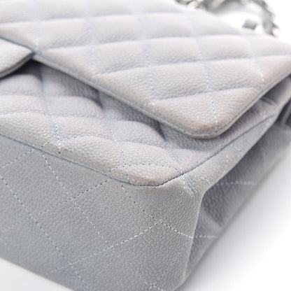 Chanel Iridescent Caviar Quilted Medium Double Flap Light Grey 10 of 15