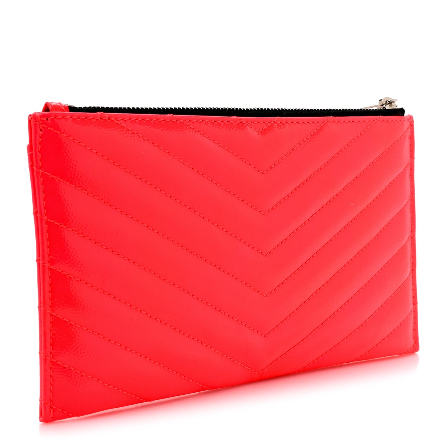 Patent Grain De Poudre Matelasse Chevron Monogram Bill Pouch Neon Pink