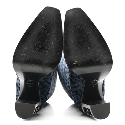 Fendi Chenille Jacquard FF 110mm Knee Boots 39 Black Blue 5 of 8