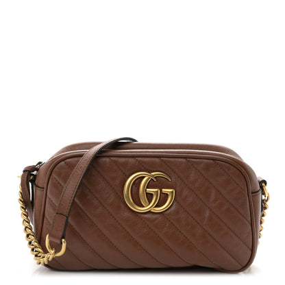 Gucci Glazed Calfskin Matelasse Diagonal Small GG Marmont Chain Shoulder Bag Cuir 1 of 10