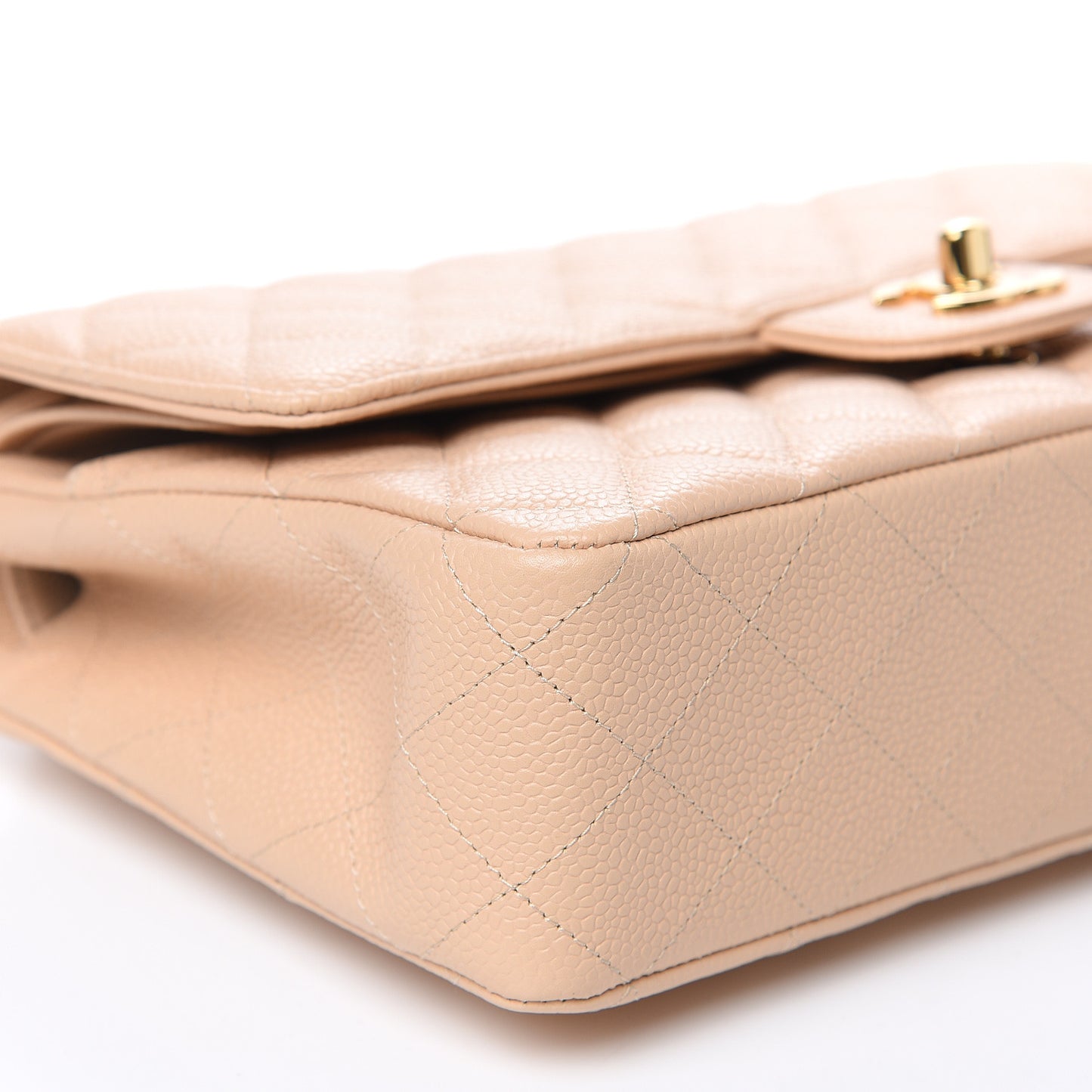Caviar Quilted Medium Double Flap Beige