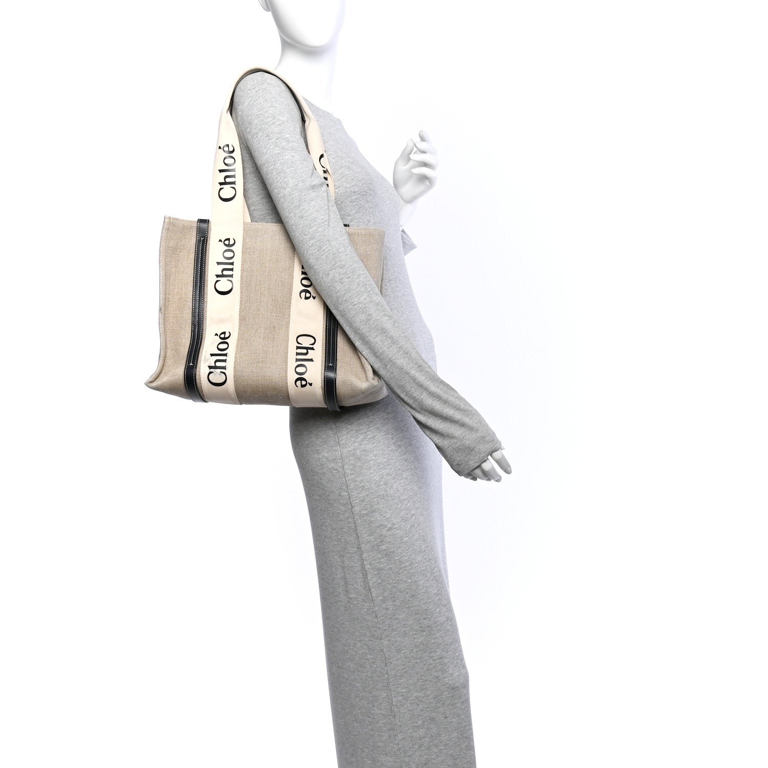 Chloe Linen Calfskin Medium Woody Ribbon Tote White Blue 2 of 13