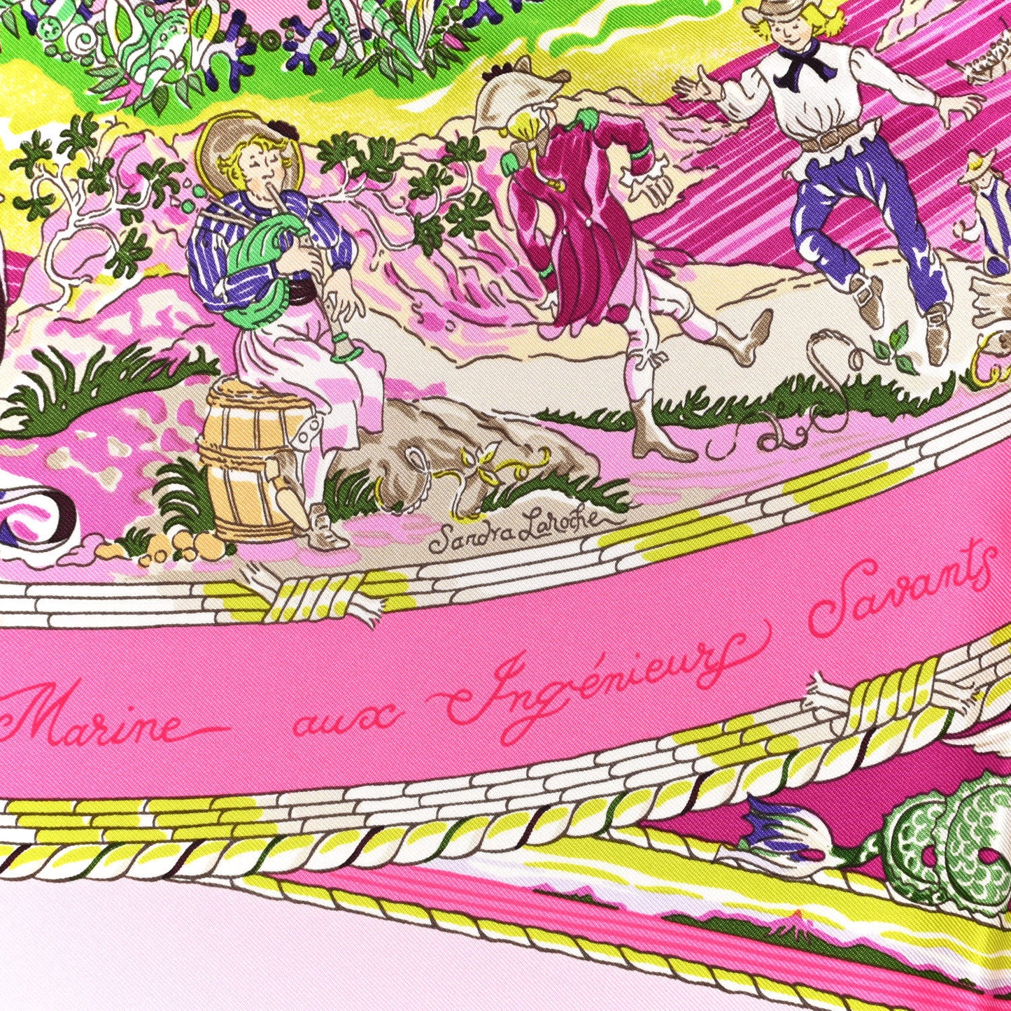 Silk Per Astra Ad Astra Scarf 90 Rose Pale Rose Fluo Vert Fluo
