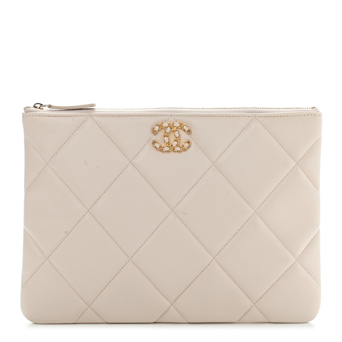 Lambskin Quilted Large Chanel 19 Cosmetic Case Light Beige