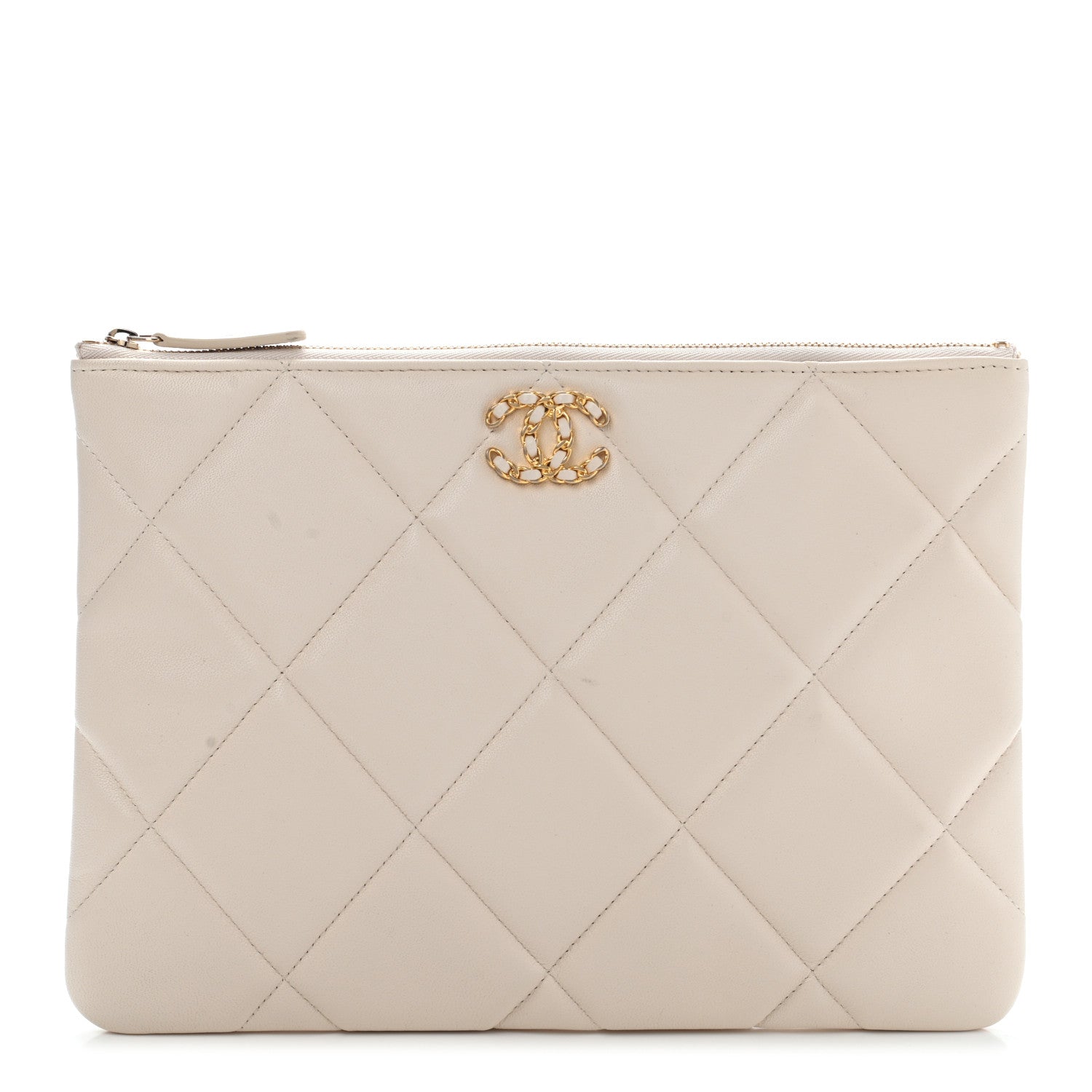 Chanel Lambskin Quilted Large Chanel 19 Cosmetic Case Light Beige 1 of 9