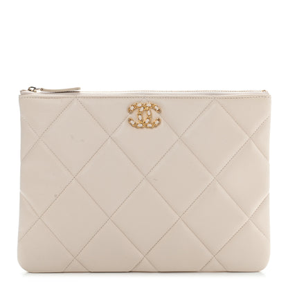 Chanel Lambskin Quilted Large Chanel 19 Cosmetic Case Light Beige 1 of 9