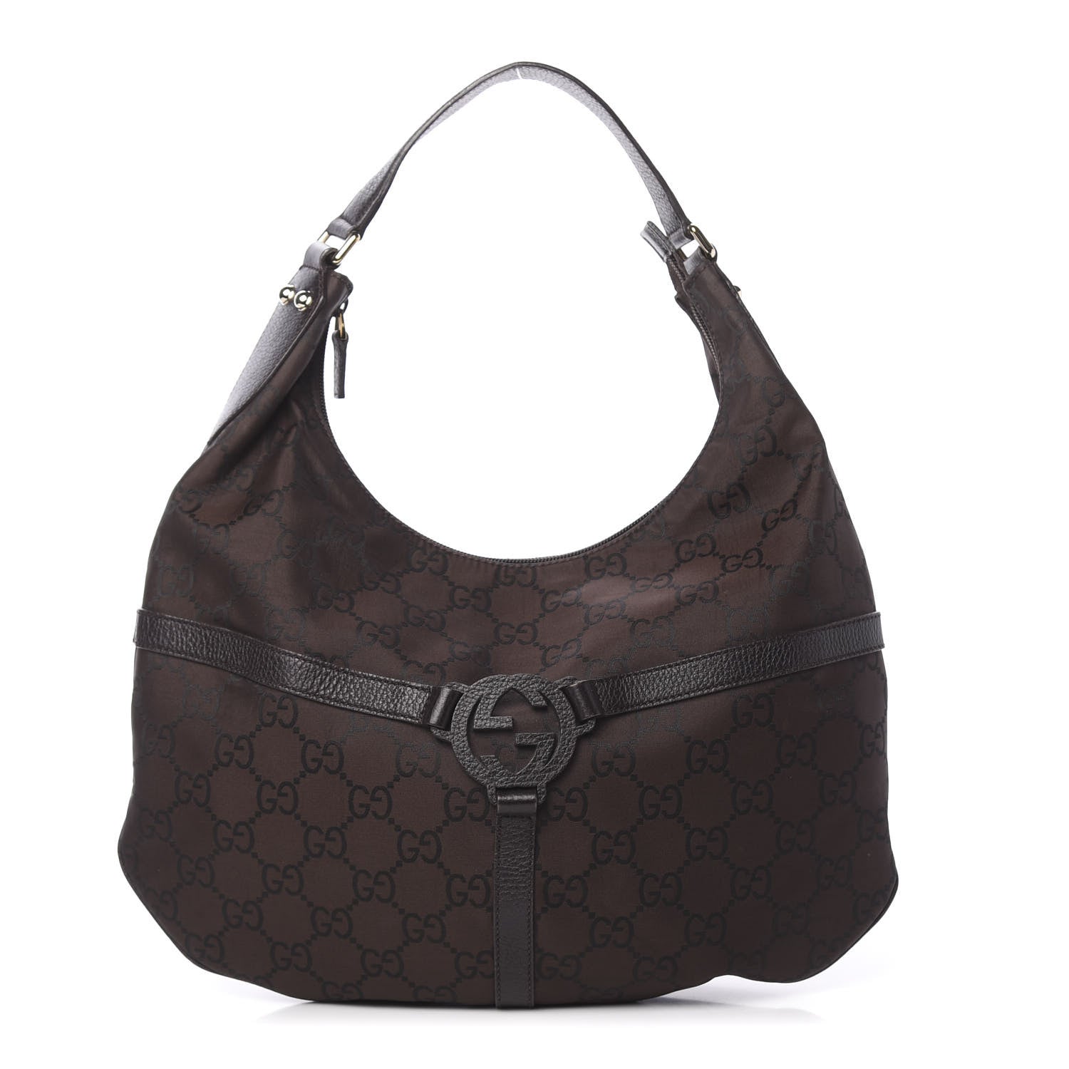Gucci Canvas GG Reins Hobo Brown Black 1 of 11