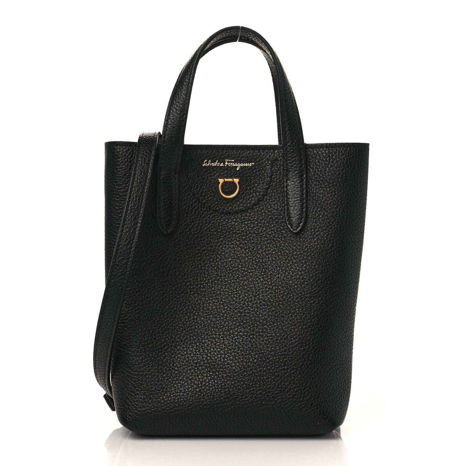 Salvatore Ferragamo Tumbled Calfskin Gancini Mini Bag Black 1 of 8