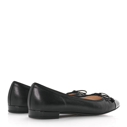 Prada Nappa Vernice Cap Toe Logo Bow Ballerina Flats 38.5 Black 5 of 8