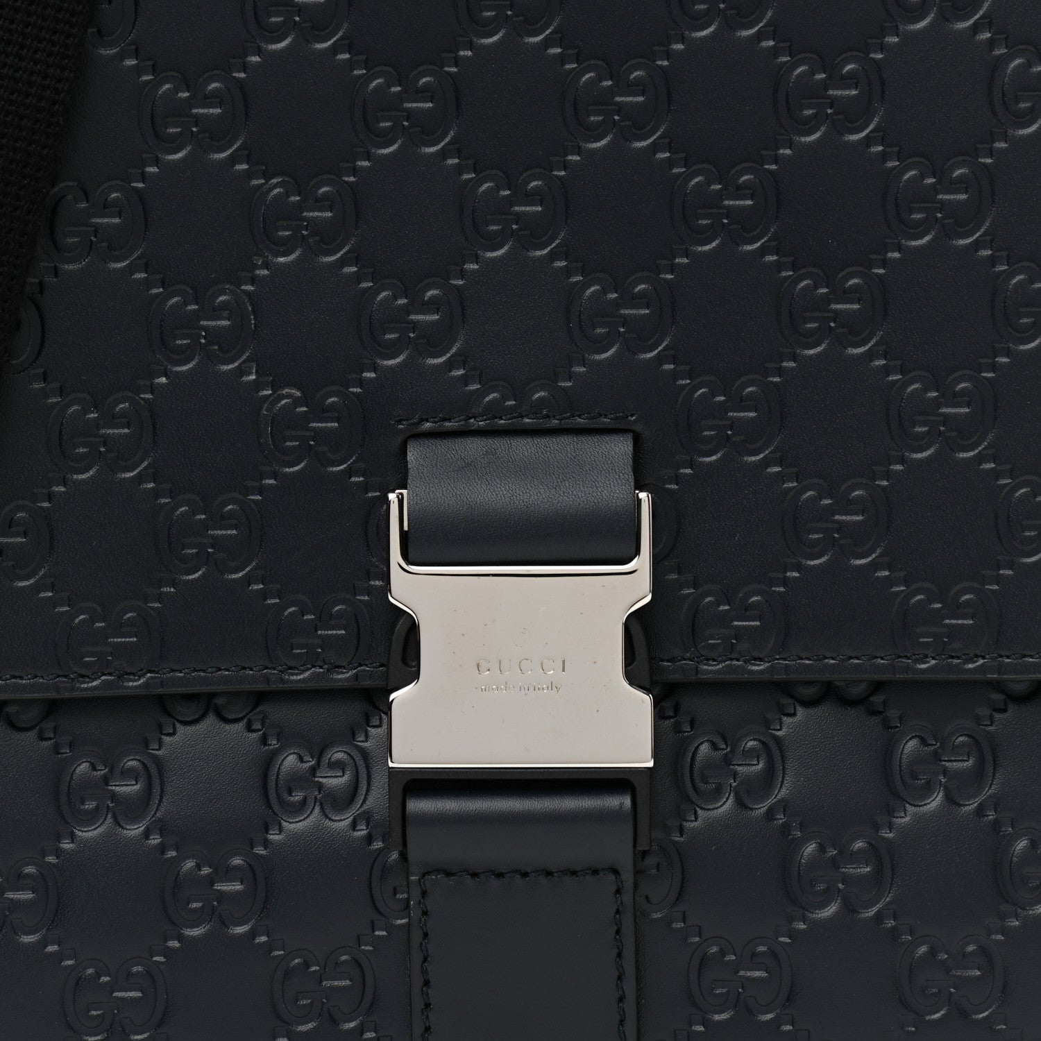 Gucci Guccissima Signature Single Buckle Flap Messenger Bag Navy 9 of 10