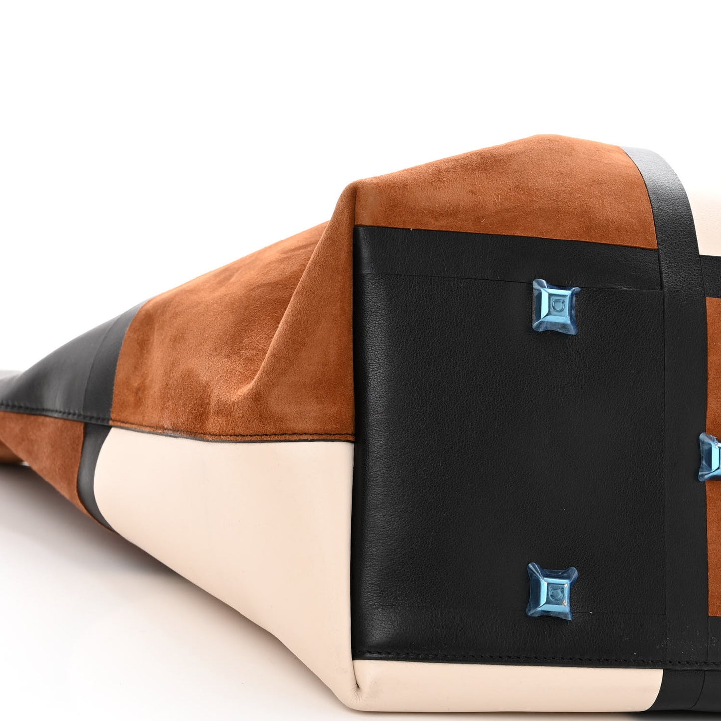 Calfskin Suede Patchwork Studio Tote Black White Brown