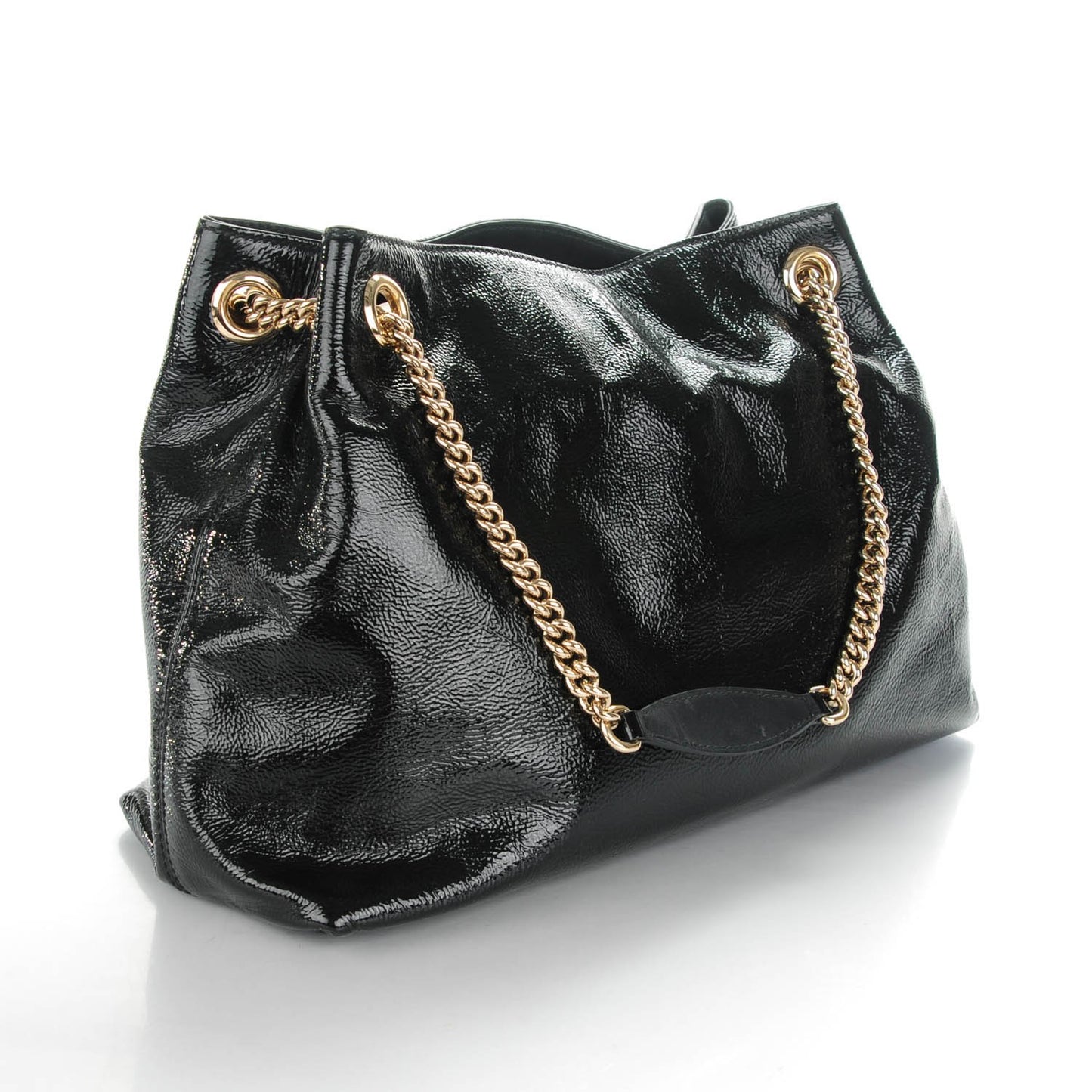 Patent Medium Soho Chain Shoulder Bag Black