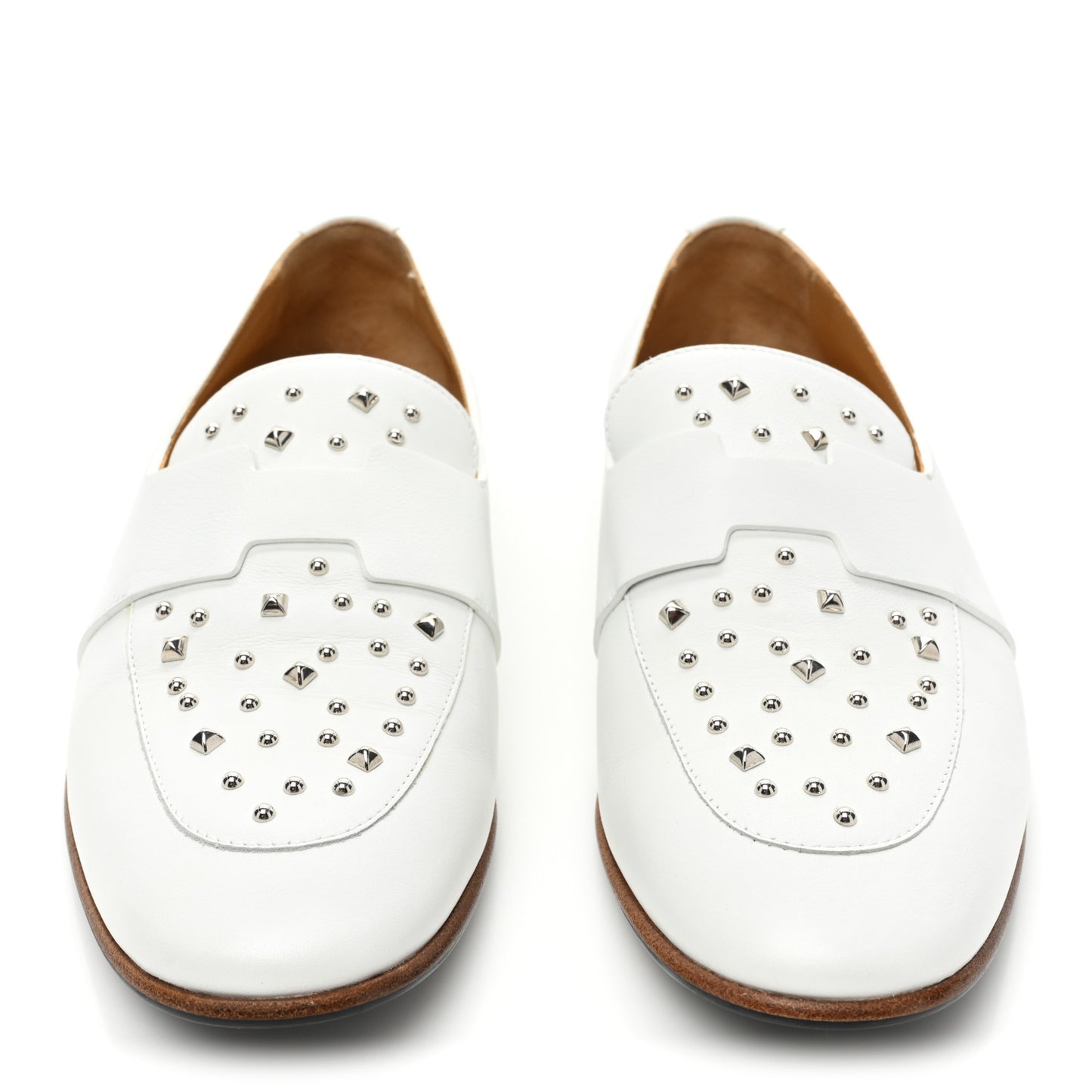 Calfskin Studded Womens Ancora Moccasin Loafers 37.5 White