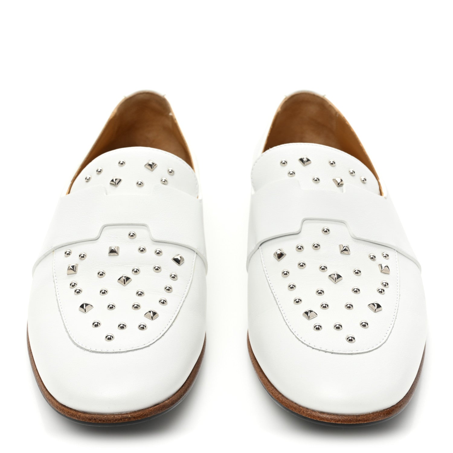Hermes Calfskin Studded Womens Ancora Moccasin Loafers 37.5 White 2 of 10