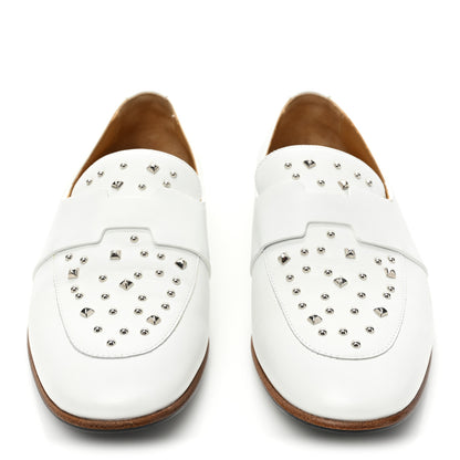Hermes Calfskin Studded Womens Ancora Moccasin Loafers 37.5 White 2 of 10