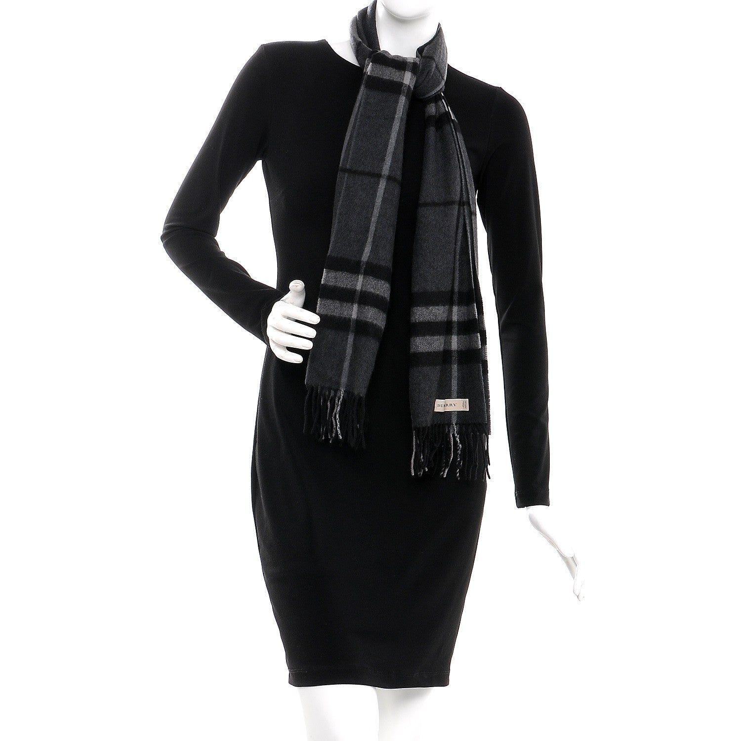 Burberry Cashmere Giant Check Fringe Scarf Charcoal 2 of 6