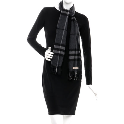 Burberry Cashmere Giant Check Fringe Scarf Charcoal 2 of 6