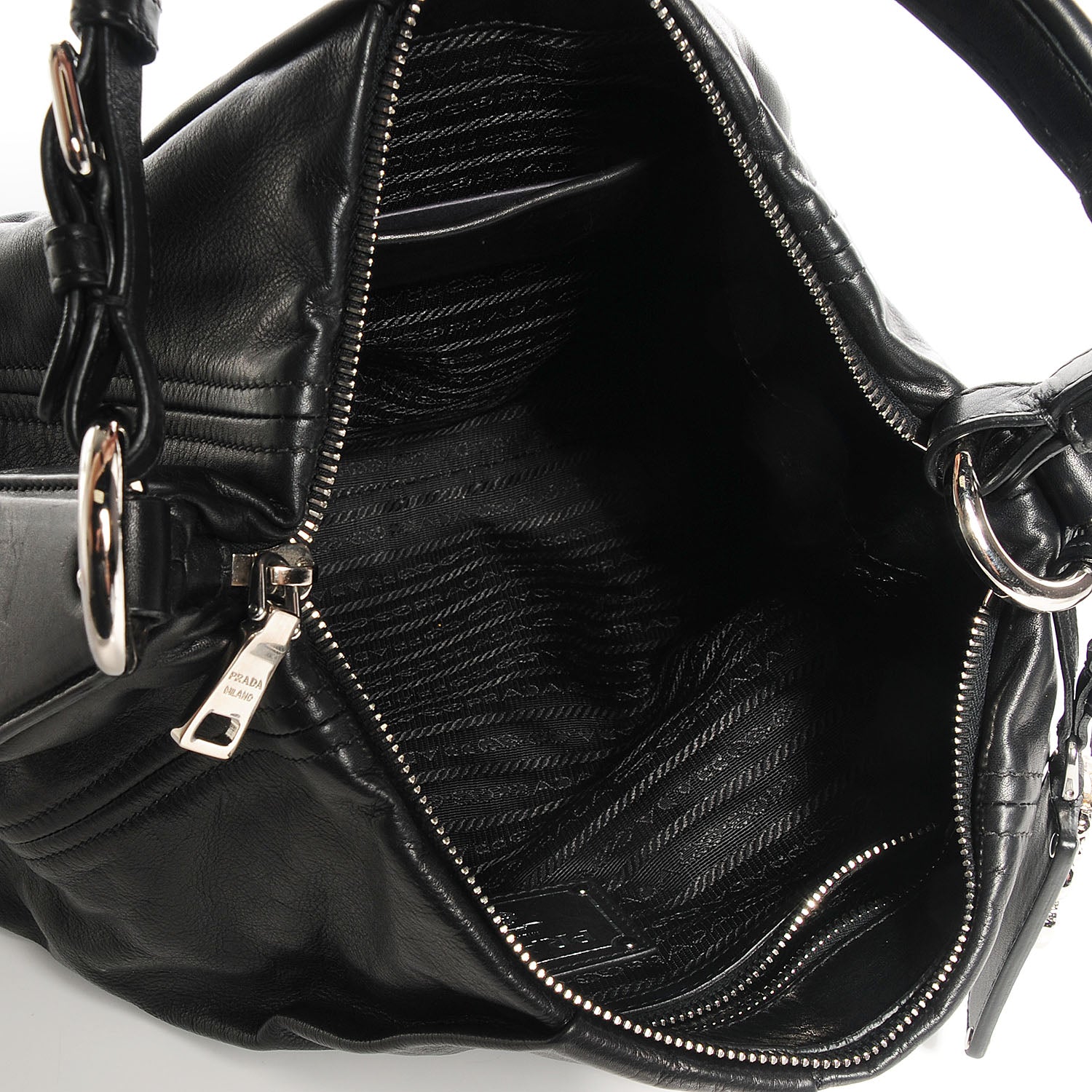 Prada Soft Calf Pleated Hobo Nero Black 5 of 15