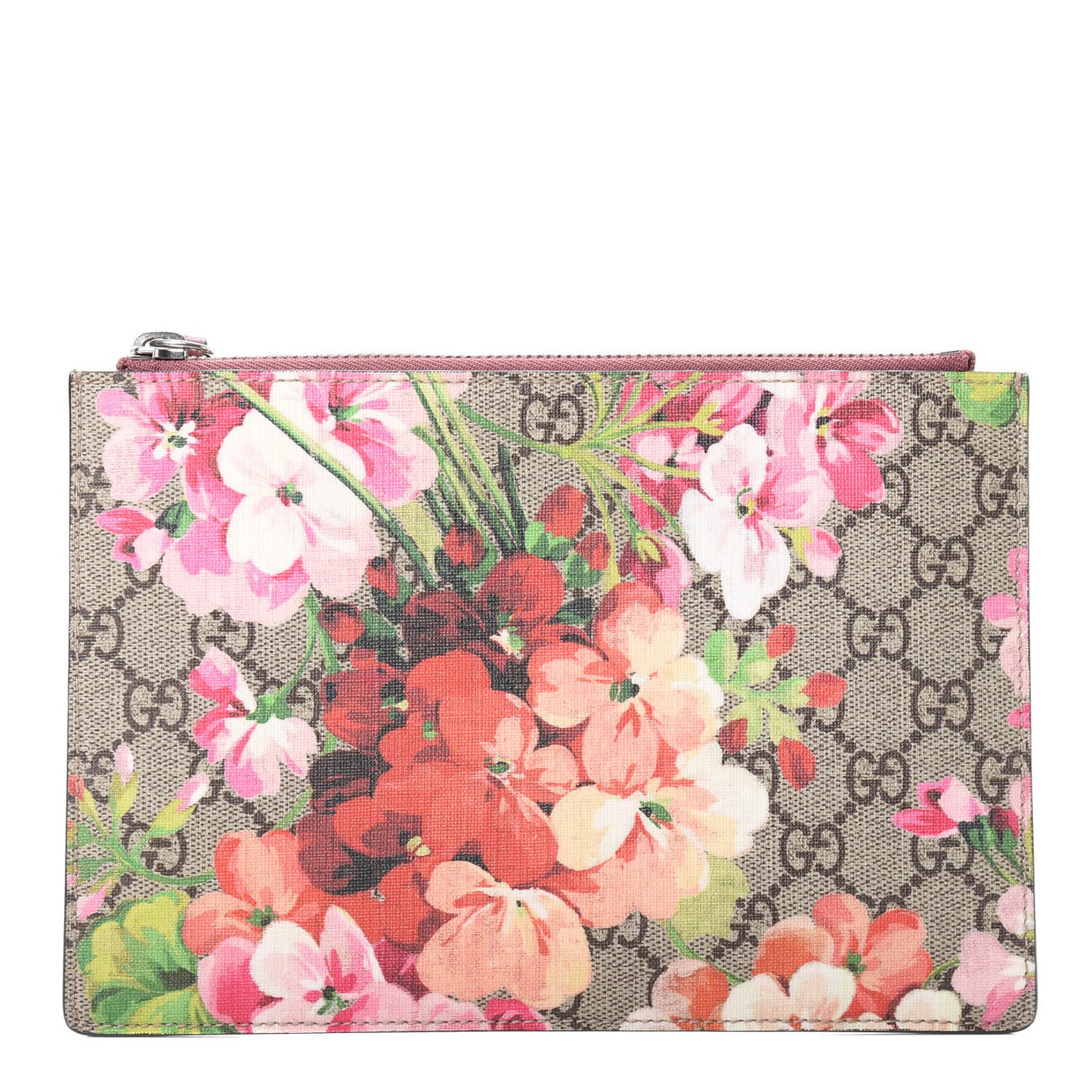 GG Supreme Monogram Blooms Small Zip Pouch Beige Multicolor Dry Rose