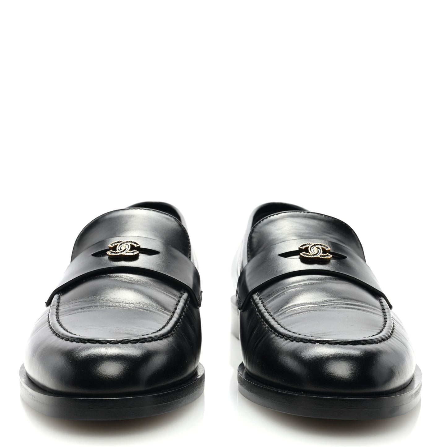 Shiny Calfskin CC Moccasin Loafers 39.5 Black