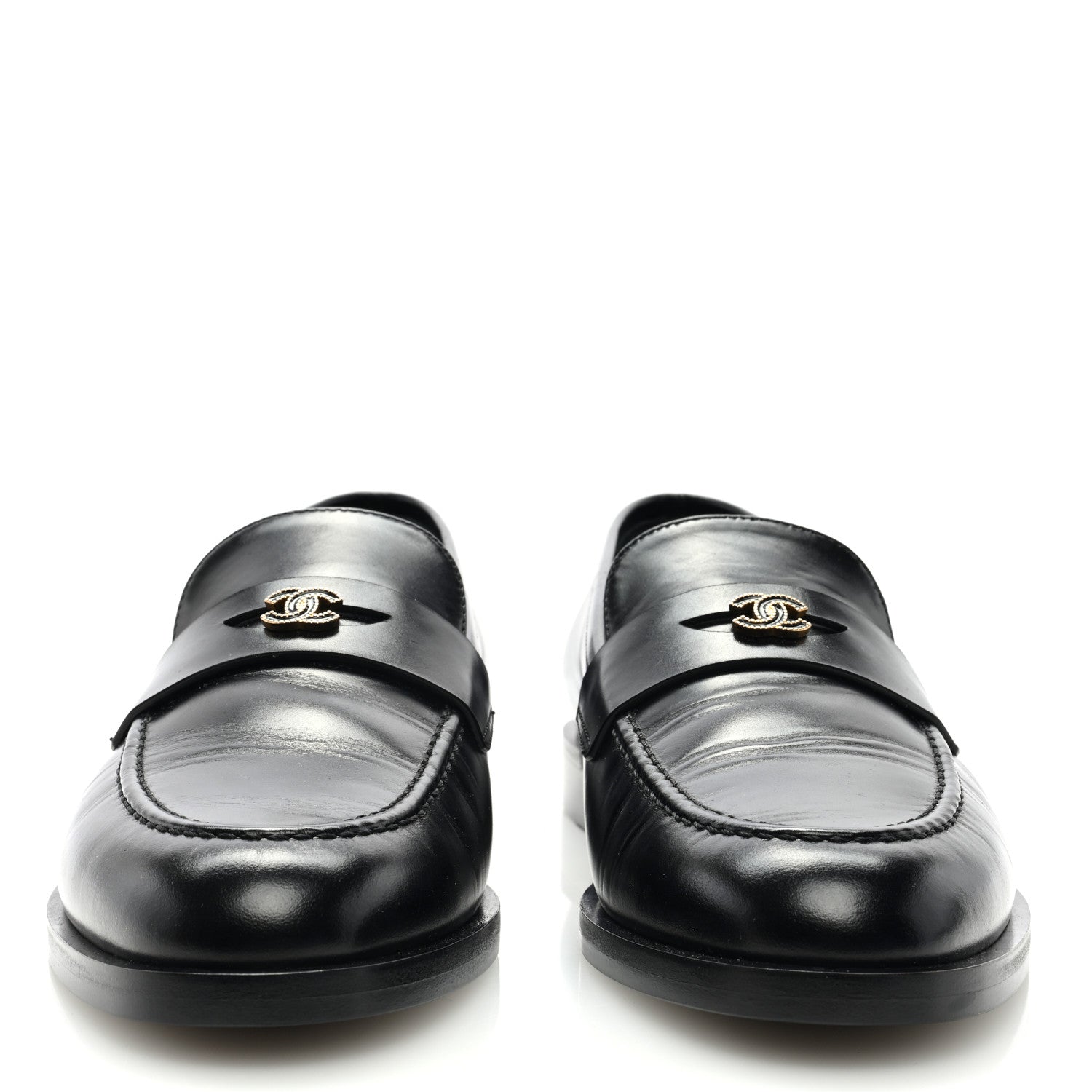 Chanel Shiny Calfskin CC Moccasin Loafers 39.5 Black 3 of 8