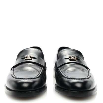 Chanel Shiny Calfskin CC Moccasin Loafers 39.5 Black 3 of 8