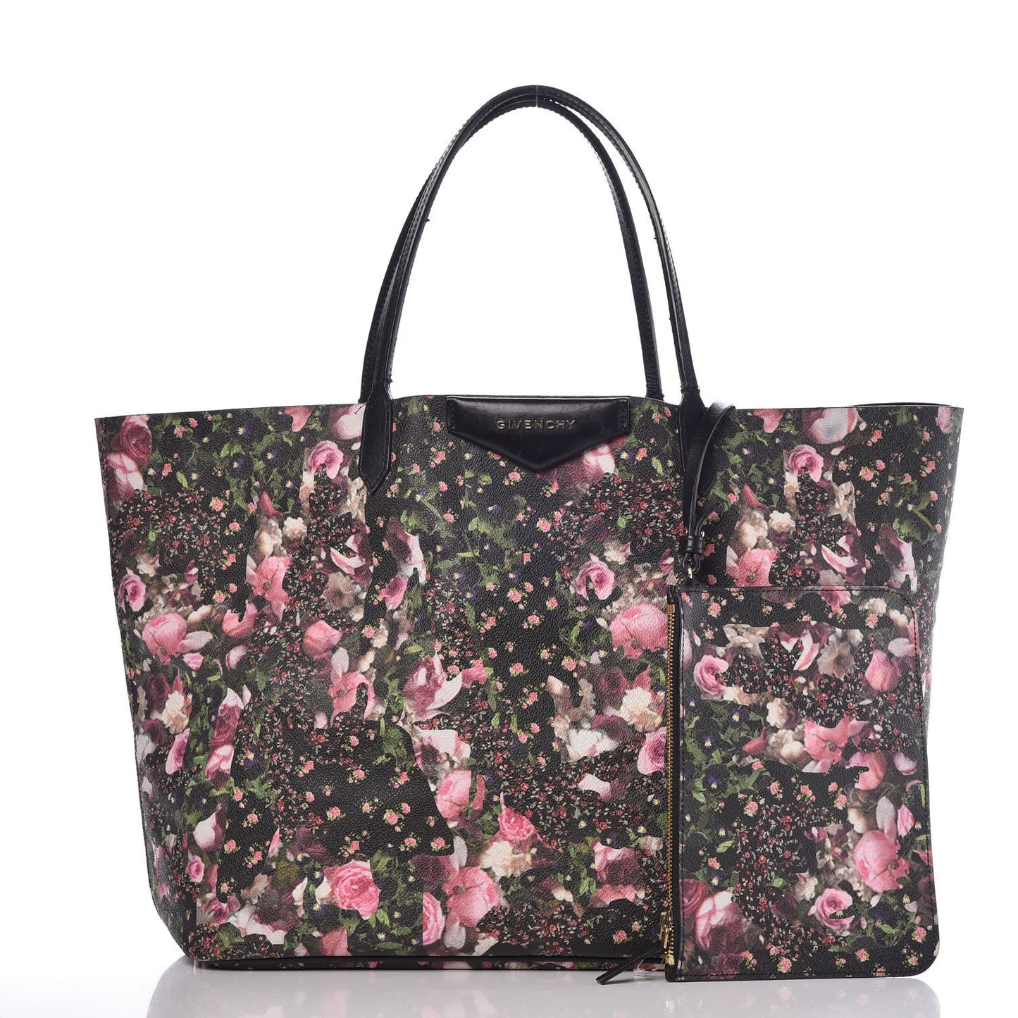 Coated Canvas Roses Camouflage Print Large Antigona Tote Black