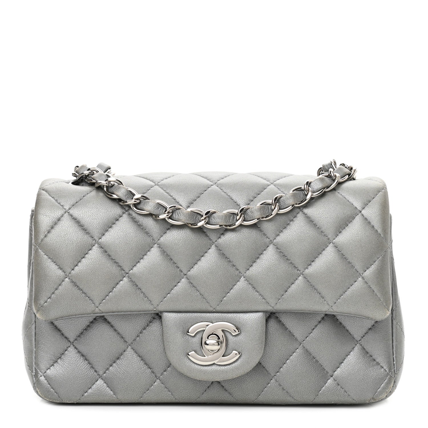 Chanel Metallic Lambskin Quilted Mini Rectangular Flap Silver 1 of 14