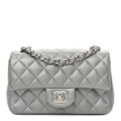 Chanel Metallic Lambskin Quilted Mini Rectangular Flap Silver 1 of 14
