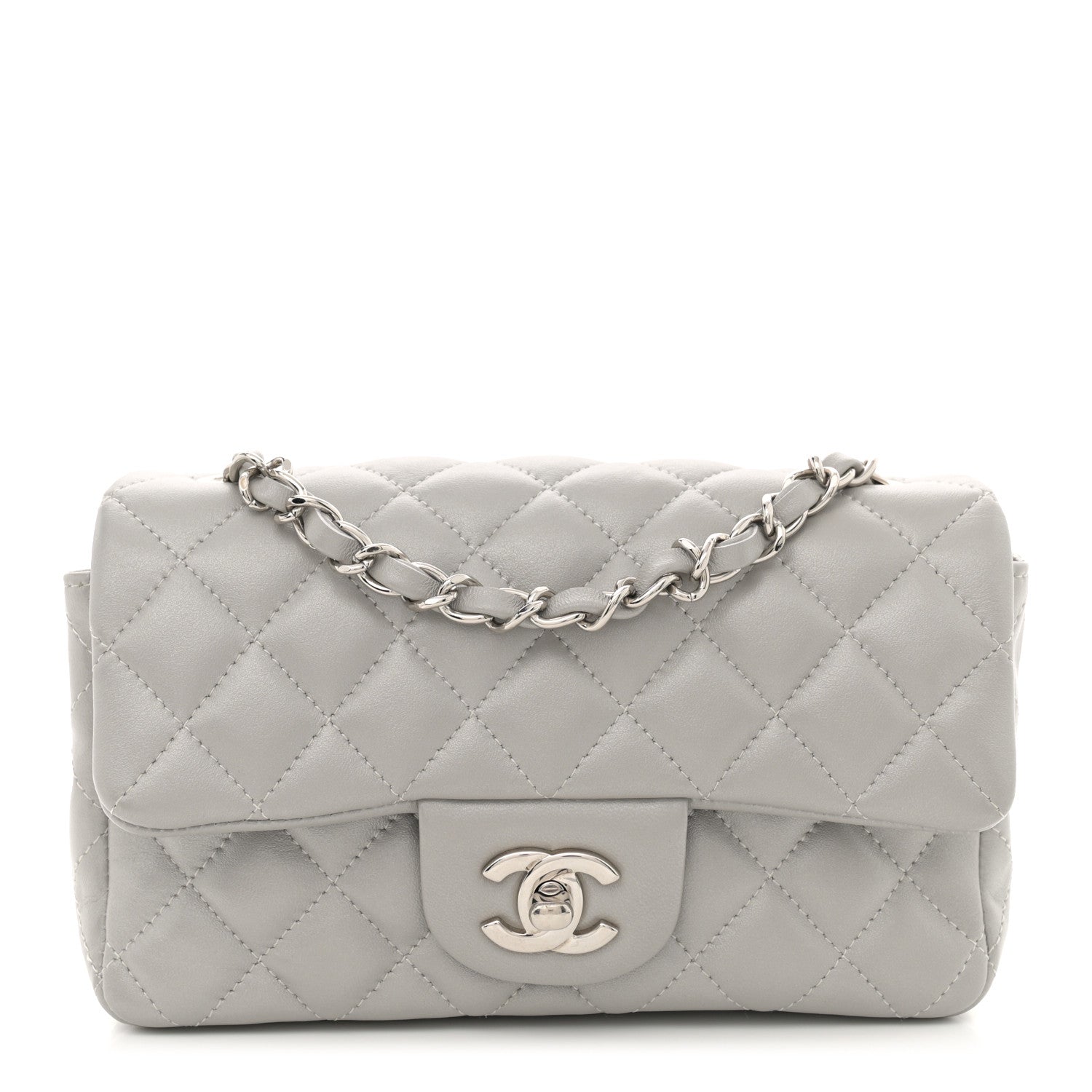 Chanel Metallic Lambskin Quilted Mini Rectangular Flap Silver 1 of 11