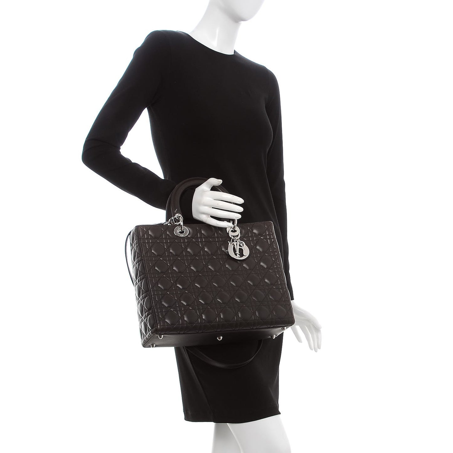 Lambskin Cannage Large Lady Dior Dark Brown