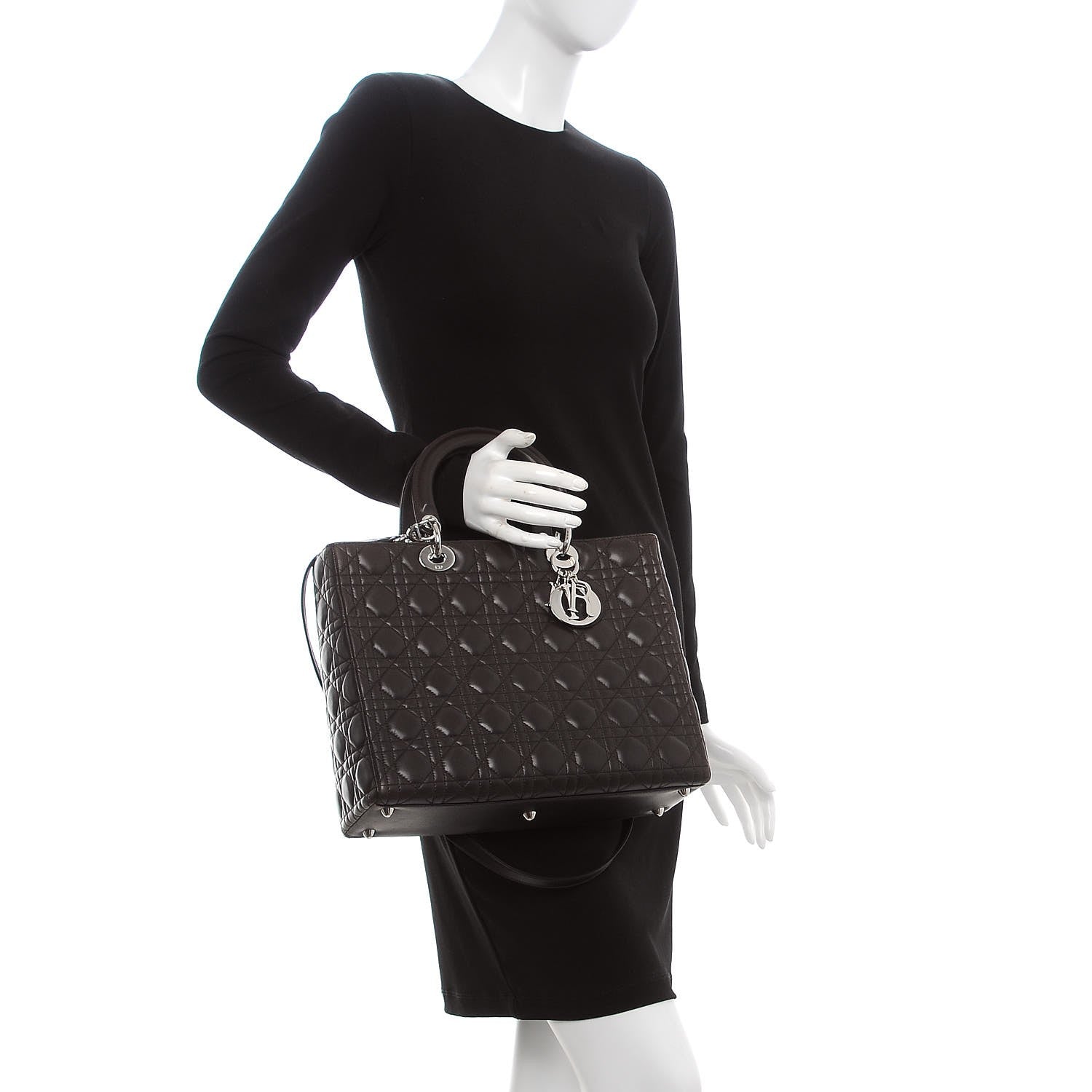 Christian Dior Lambskin Cannage Large Lady Dior Dark Brown 3 of 11