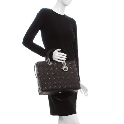 Christian Dior Lambskin Cannage Large Lady Dior Dark Brown 3 of 11