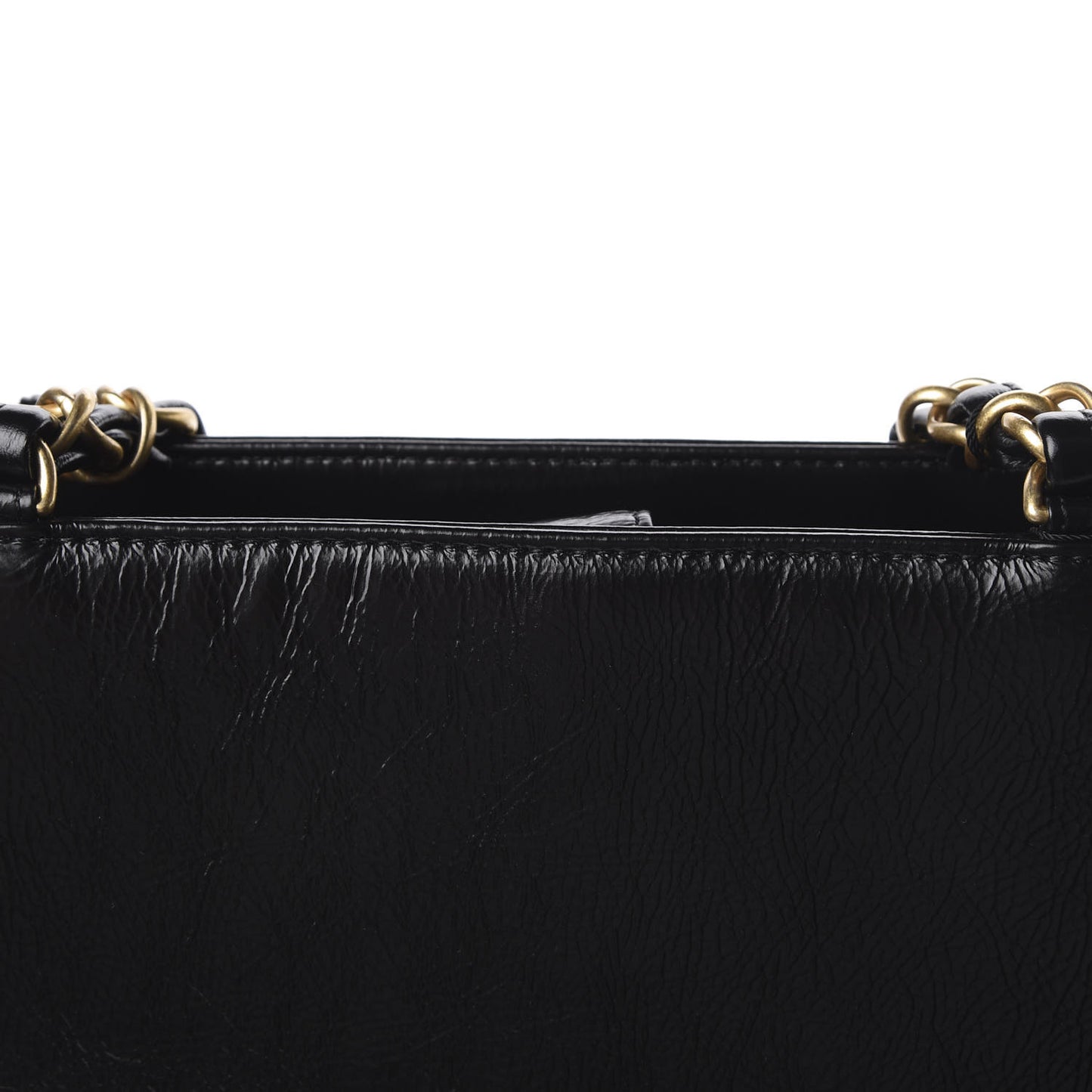 Shiny Aged Calfskin North South Shopping Bag Black