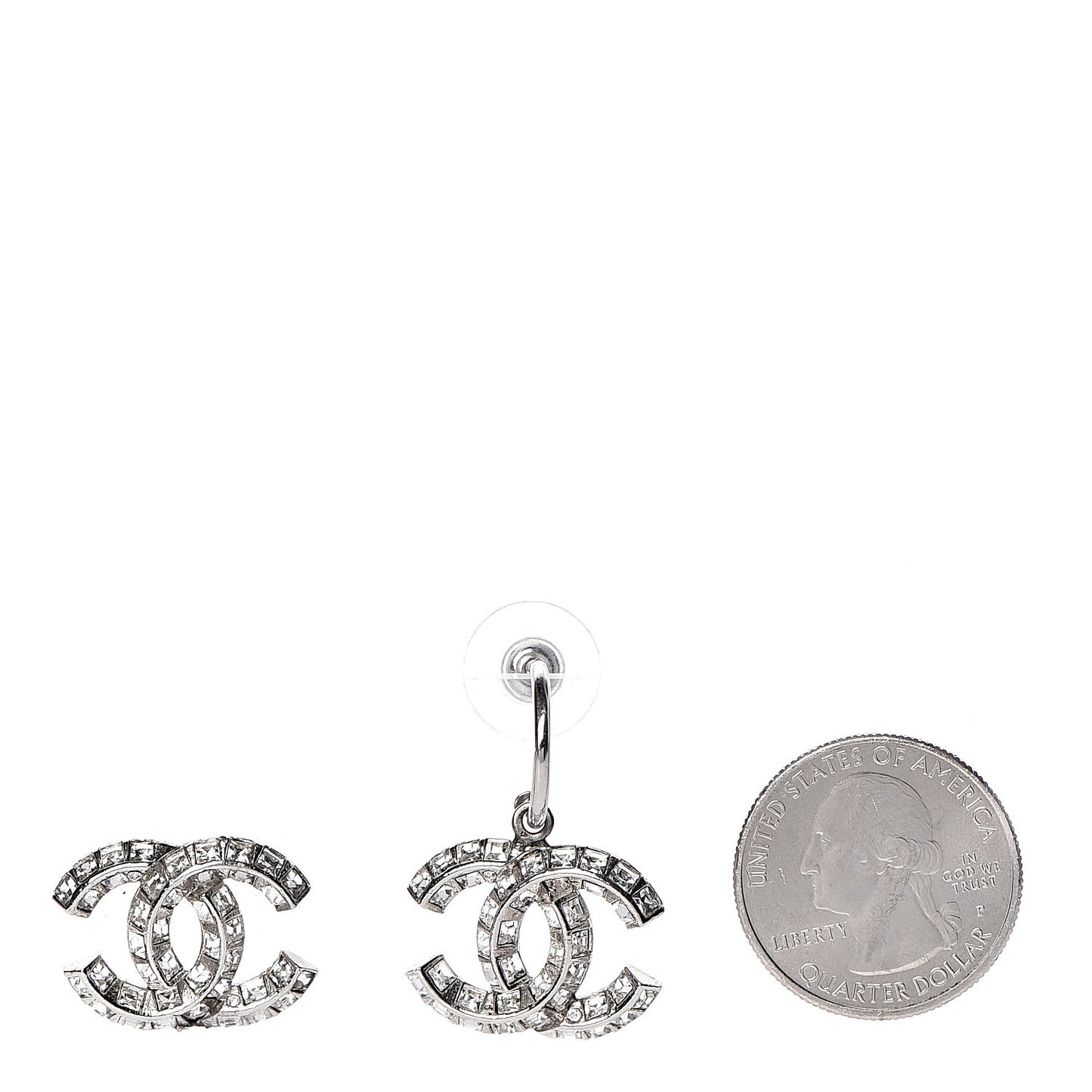 Baguette Crystal CC Drop Earrings Silver