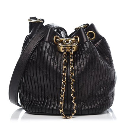 Chanel Iridescent Crumpled Calfskin Coco Pleats Small Drawstring Bag Black 1 of 14