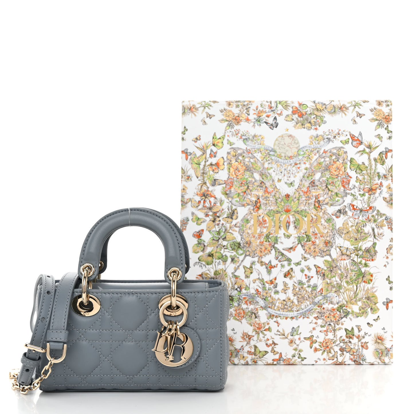 CHRISTIAN DIOR Lambskin Cannage Micro Lady D-Joy Cloud Blue